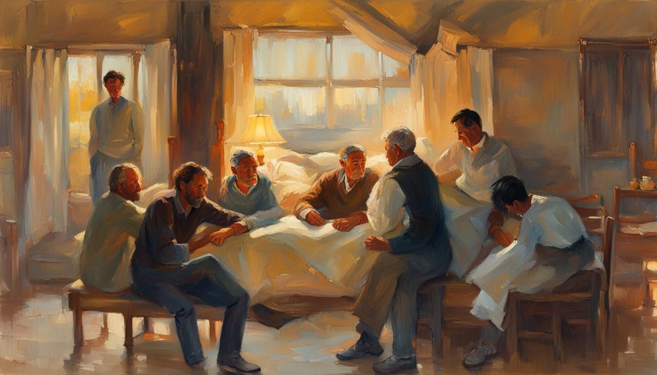 Men in Sadness: An Impressionist Oil Painting