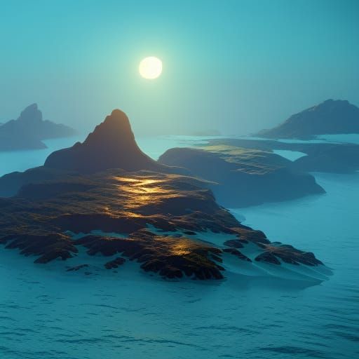 Ocean Island Sunrise Concept Art in Orange and Teal