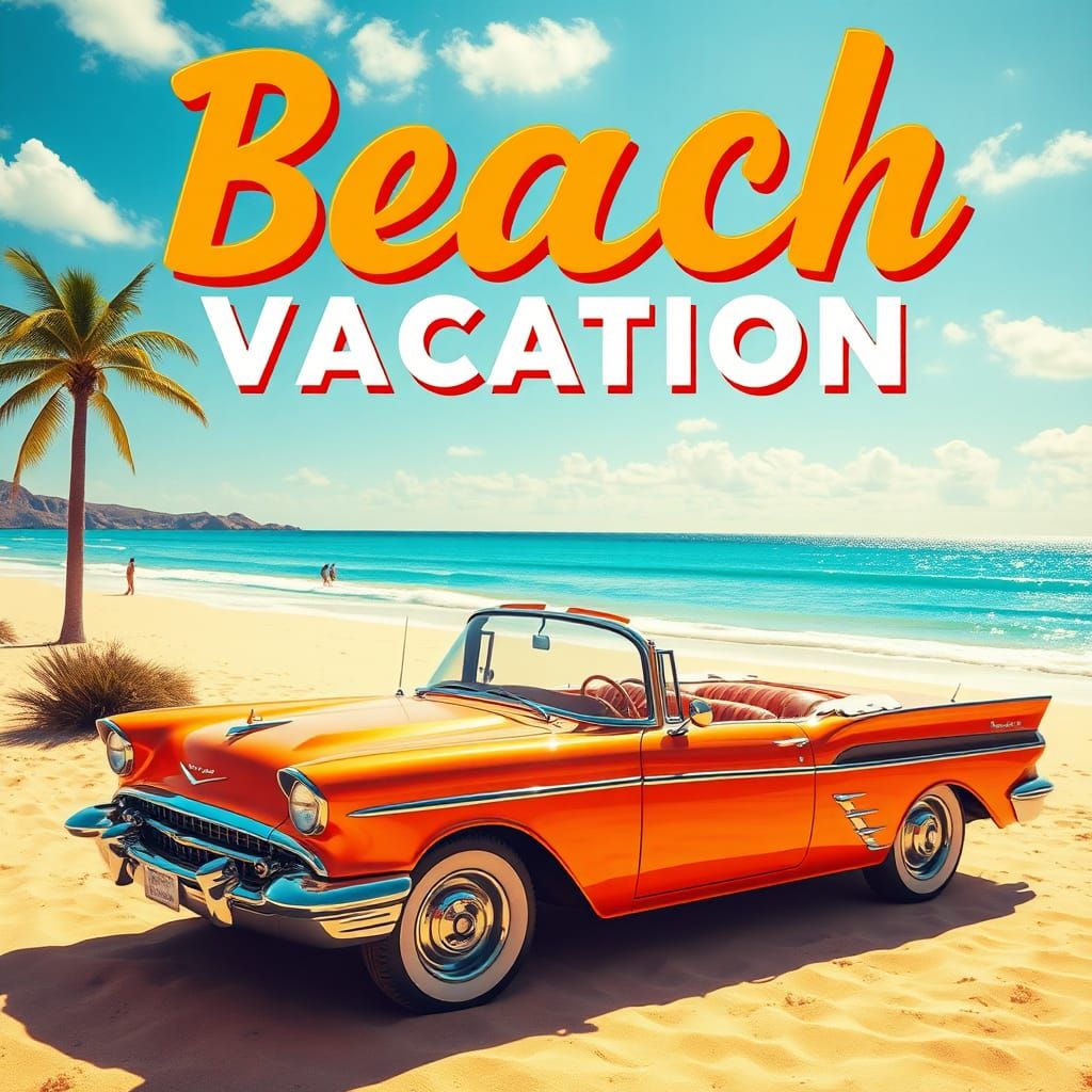 Retro Beach Vacation Poster in 1950s Style