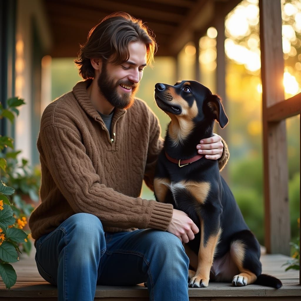 Gentle Moment with a Lovable Pet Owner