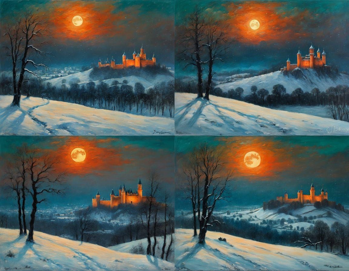 Winter Kingdom Castle at Night in Classical Style
