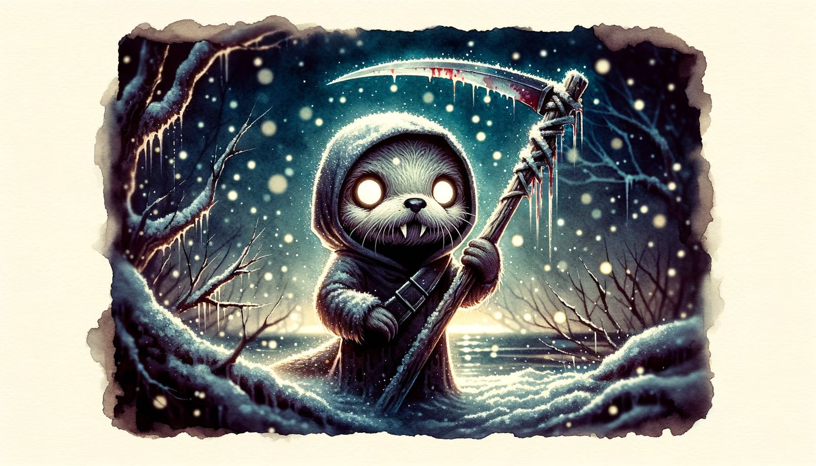 Undead Otter Grips Scythe in Winter Scene