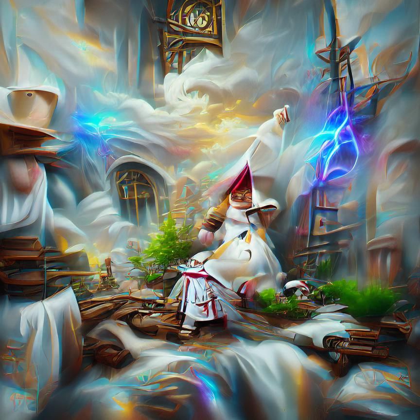 Ethereal White Mage in Steampunk 3D Rendering