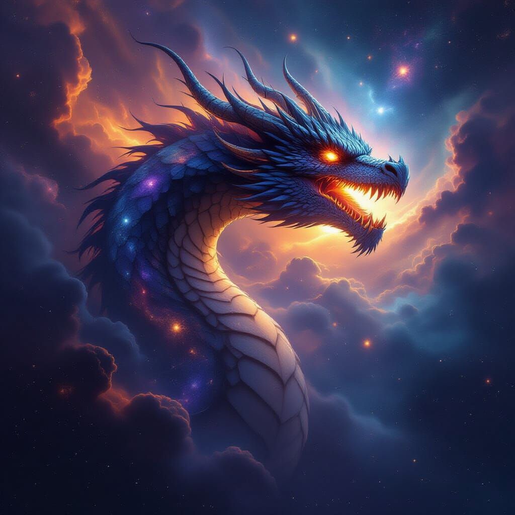Cosmic Dragon Soaring Through Starry Void