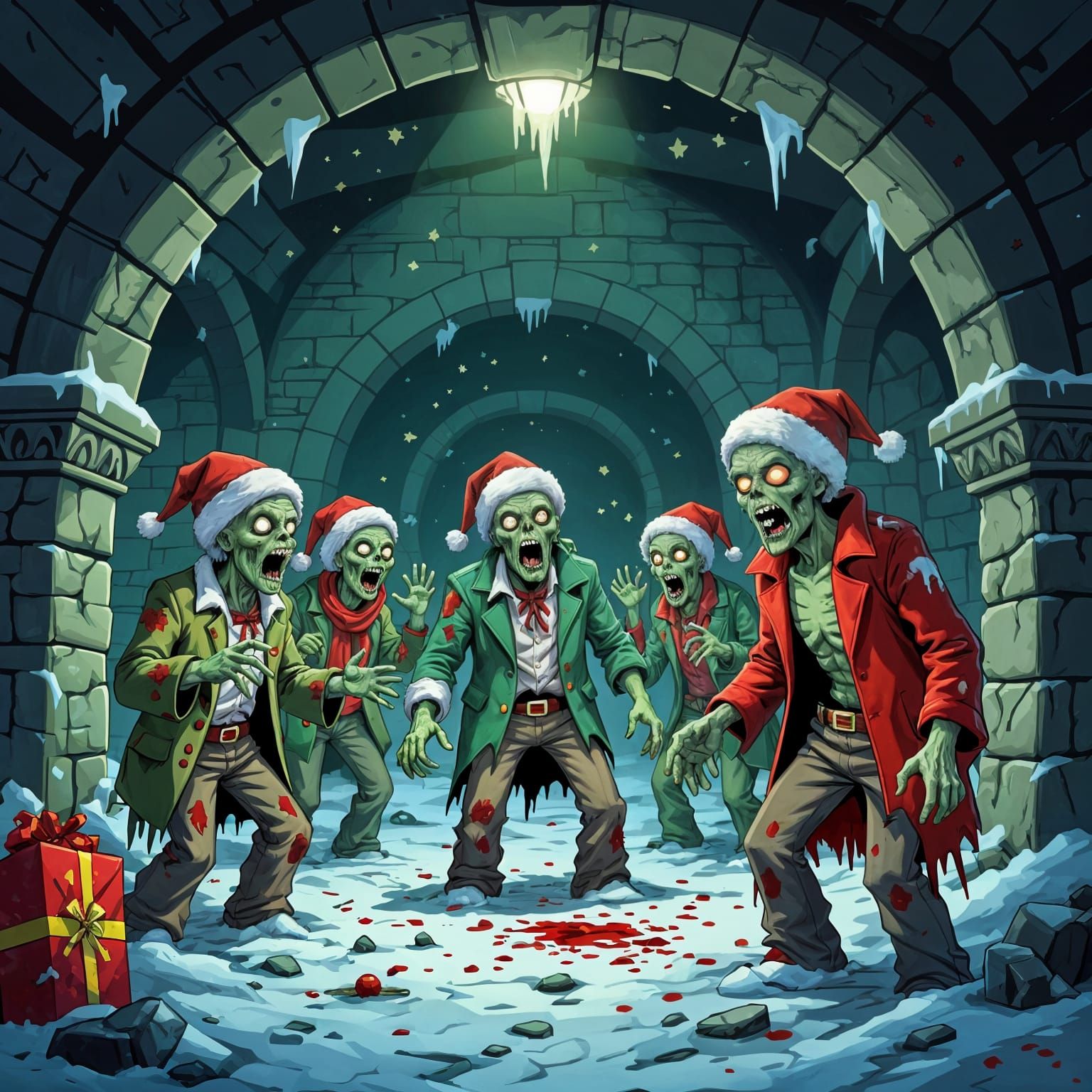 Zombies Celebrate Christmas in Master Zombie's Crypt
