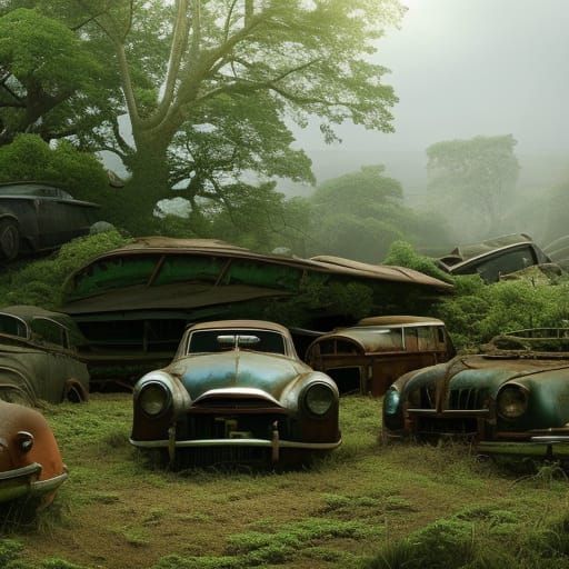 Classic Car Graveyard in Digital Matte Painting