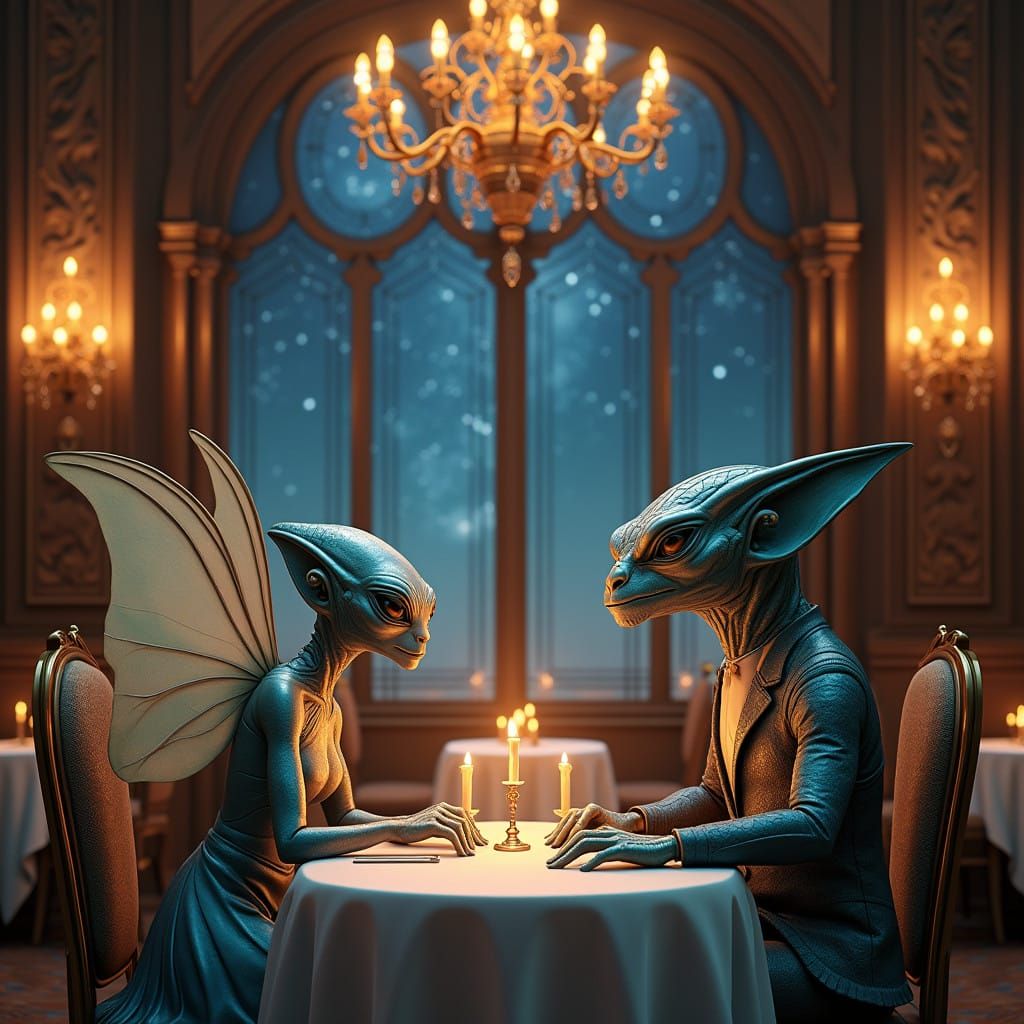 Extraterrestrial Dignitaries Dine in Opulent Ambiance