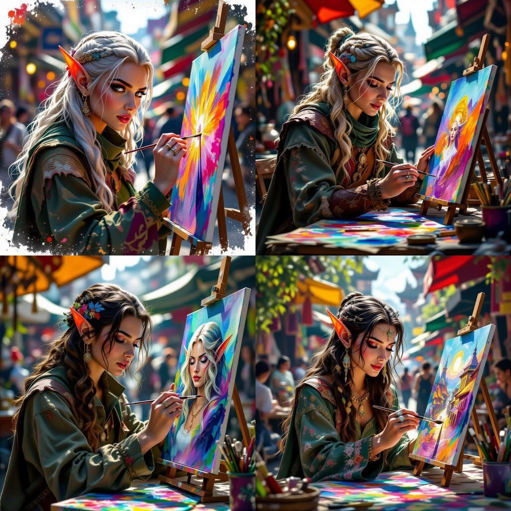 Elf Artist Creates Masterpiece at Colorful Market