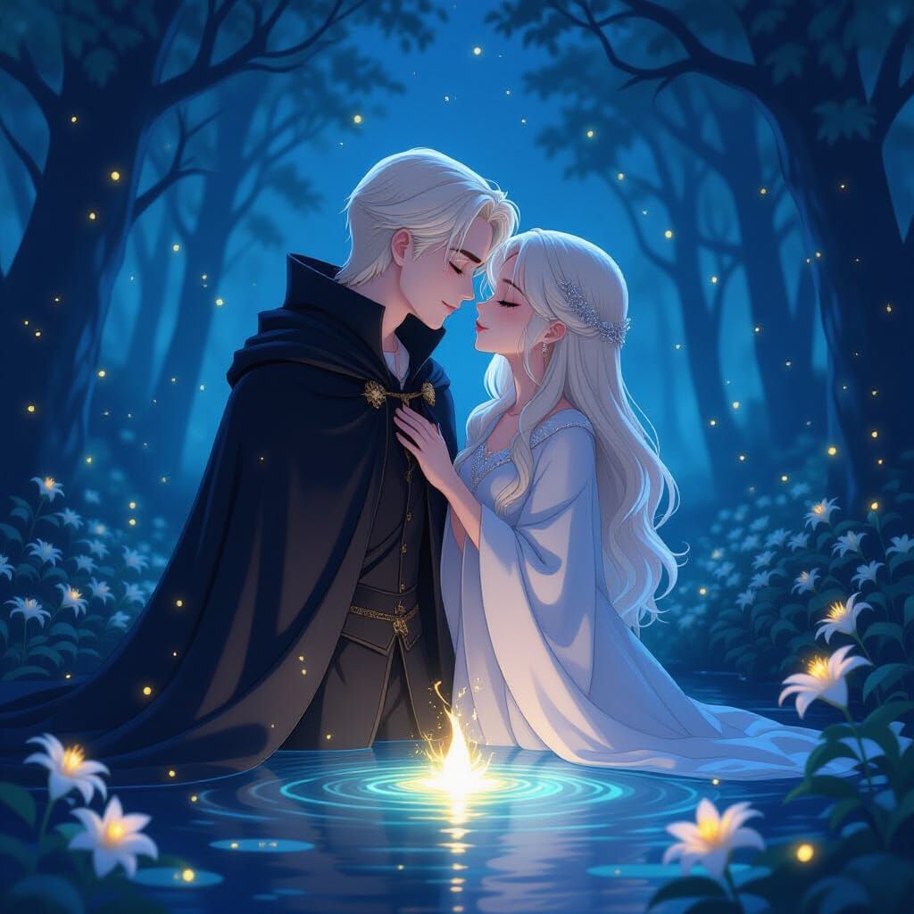 Romantic Anime Kiss by Moonlit Spring