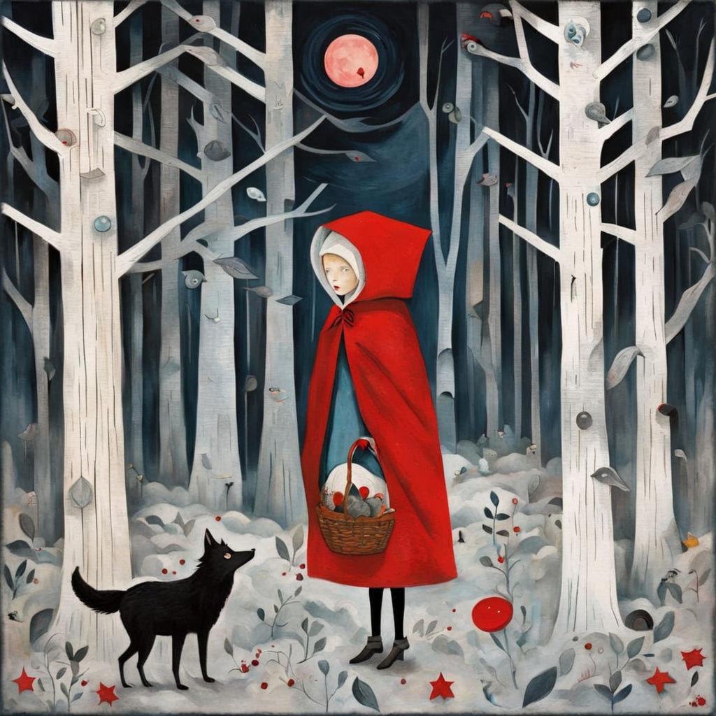 Little Red Riding Hood in Abstract Landscape