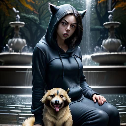 Vampire Aubrey Plaza at Bethesda Fountain, Hyperdetailed Por...