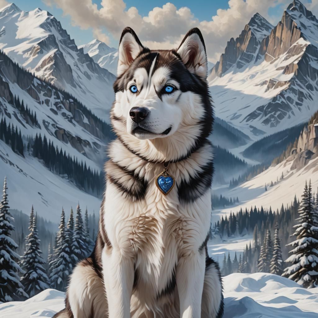 Siberian Husky Portrait in Oil Painting Style
