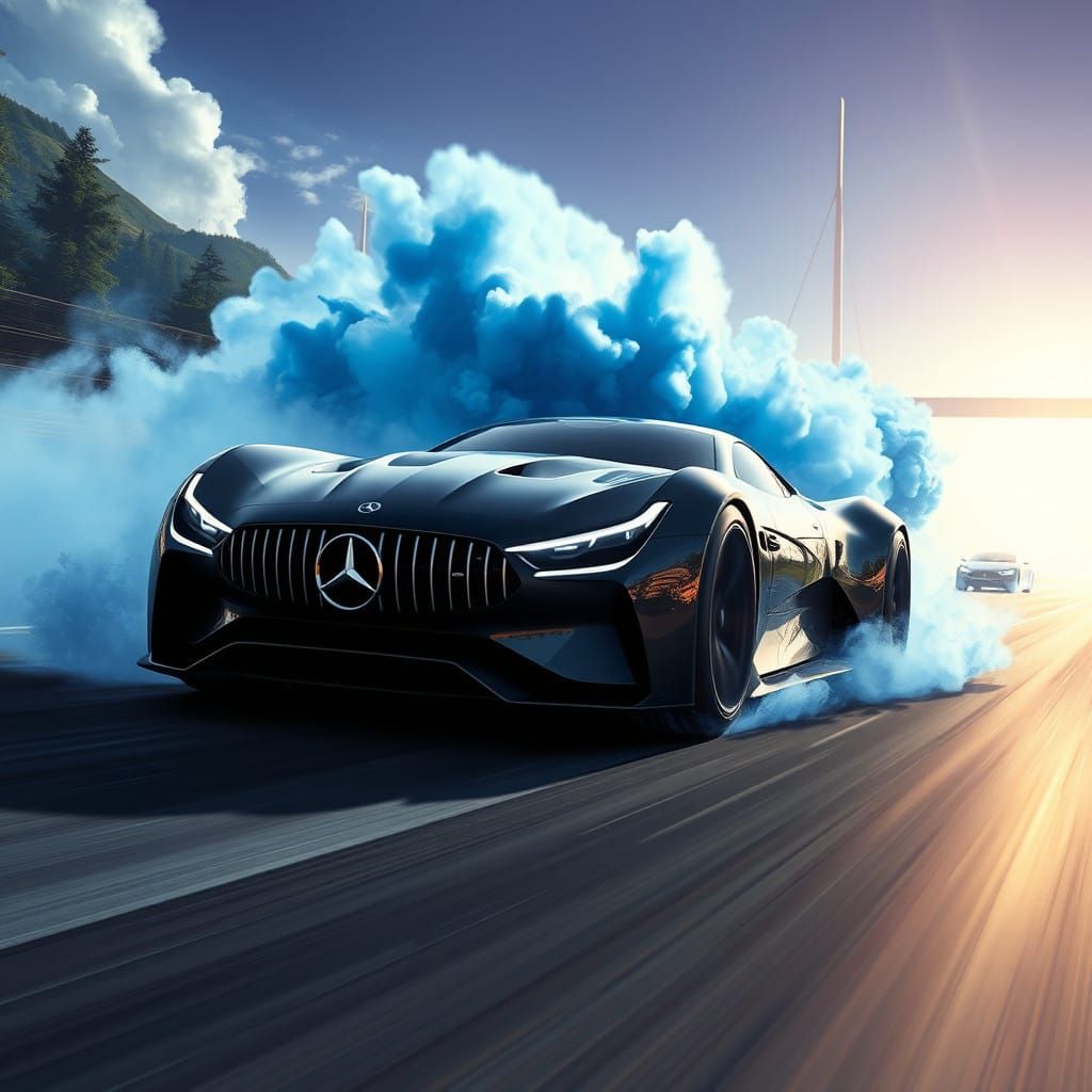 Sleek Futuristic Mercedes-AMG Vision Speeds Through Blue Smo...