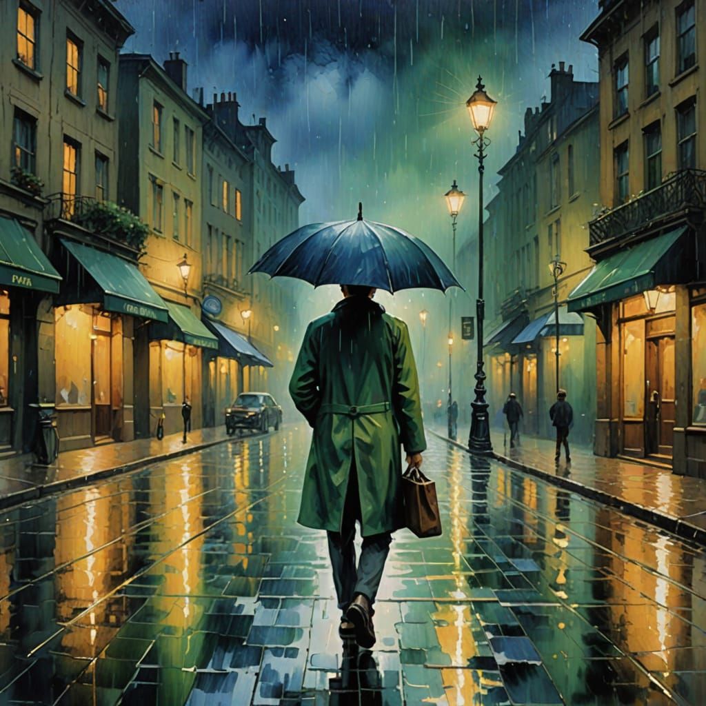 Rainy Night in a Golden Glow