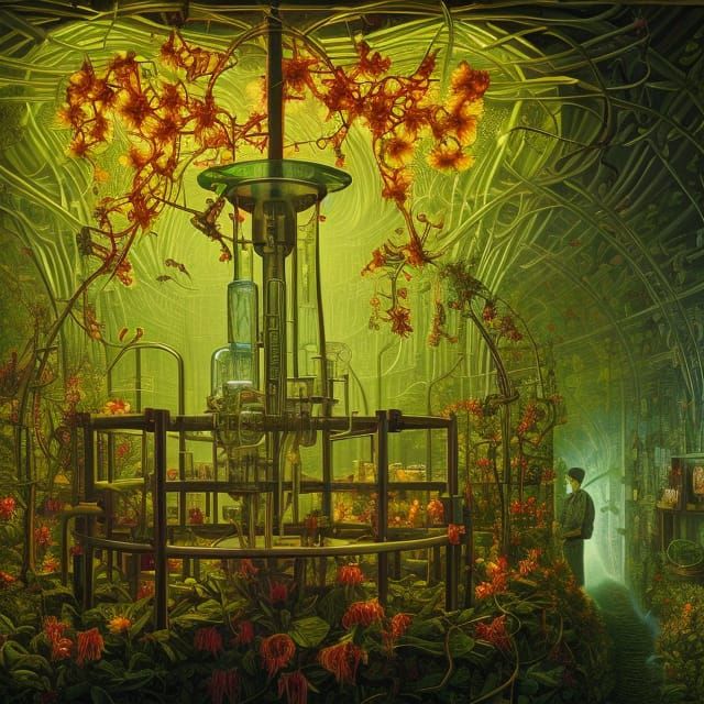 Botanical DNA Cross-Section with Honeysuckle in Fantasy Styl...