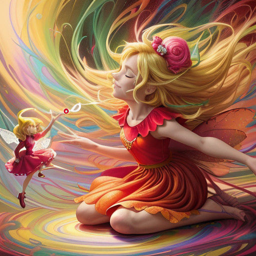 Whimsical Fairy Dance in Vibrant Red Attire