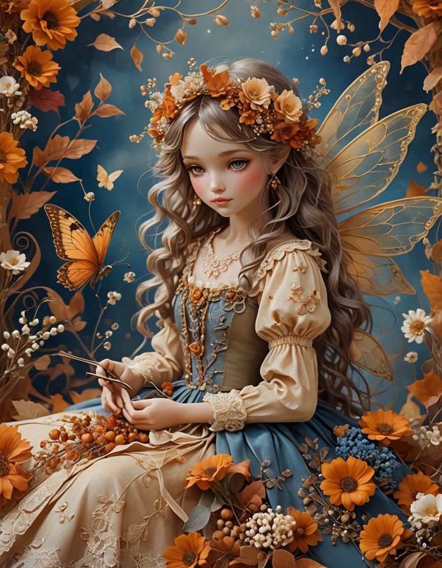 Autumn Fairy Portrait in Whimsical Matte Painting Style