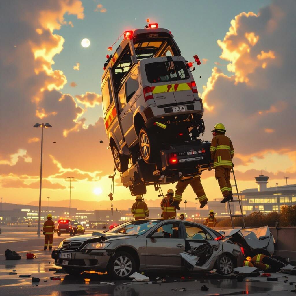 Car Crash at Night Outside Luton Airport