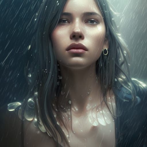 Crying Portrait in Rain with Dynamic Lighting