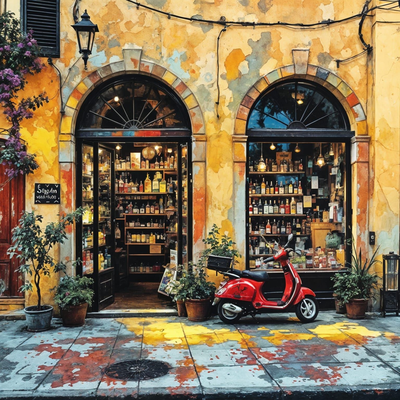 Vespa Driving in a Charming Italian Village Street Scene