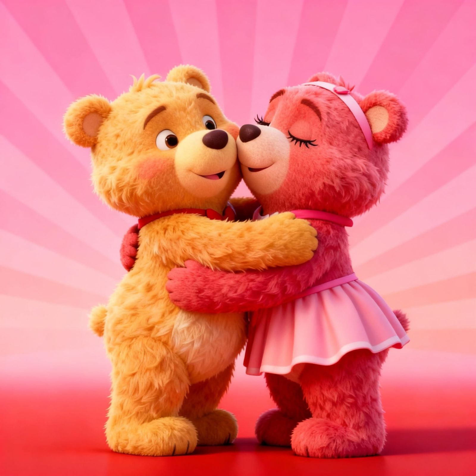 Pink Teddy Bear Dressed as a Girl with Bow and Lashes
