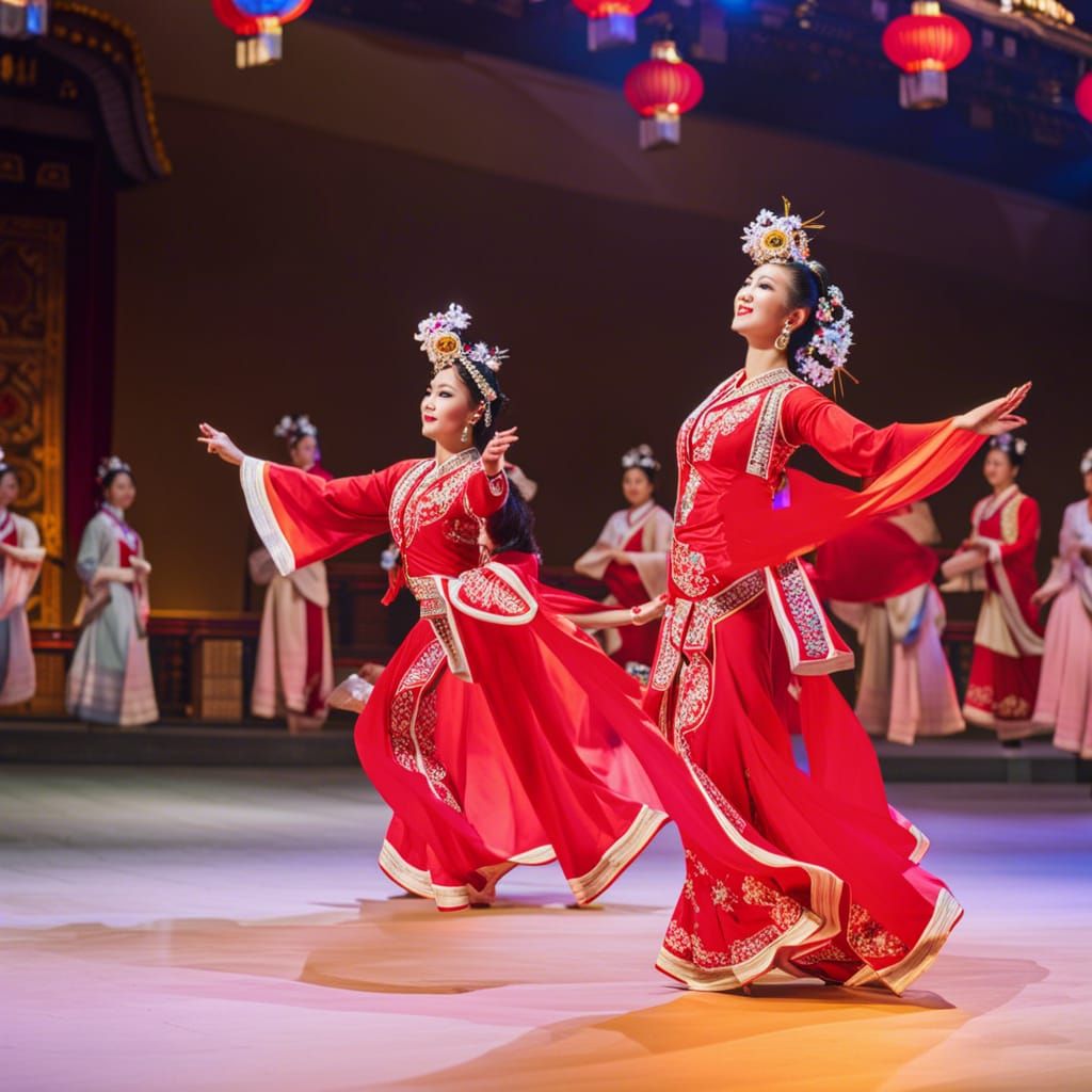 Chinese Dancers in Traditional Dress on Stage