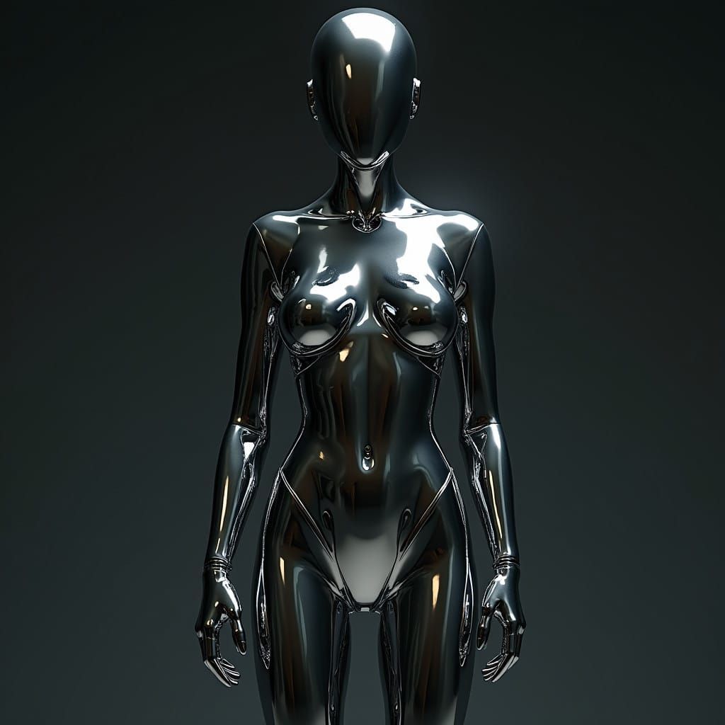 Polished Chrome Superheroine in Dark Reflection