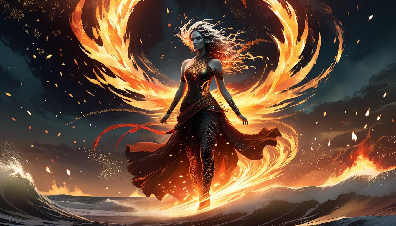 Fiery Astral Girl with Dreadlocks