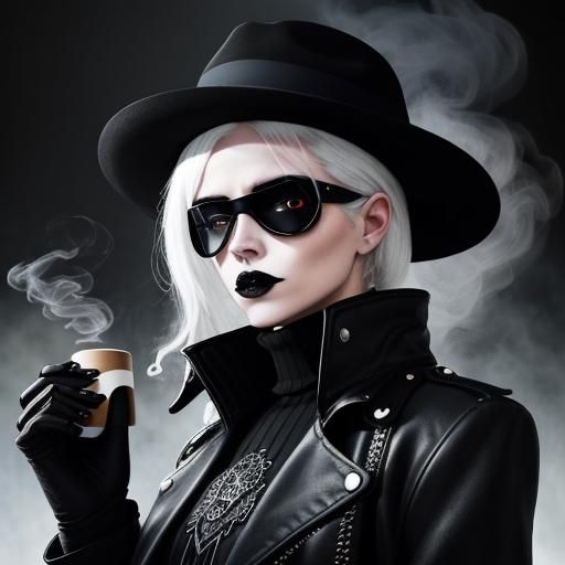 Goth Coffee Shop Scene in Black and White