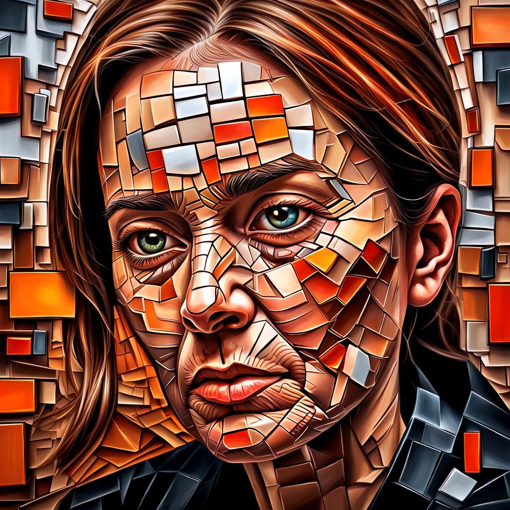 Woman in Pain: A Cubist Art Deco Portrait