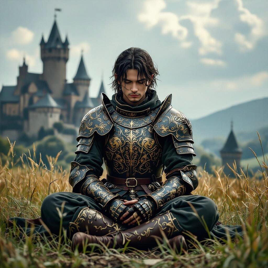 Meditating Cultivator in Manga-Style Castle