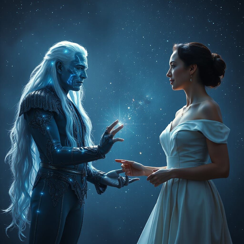 Cosmic Encounter: Starman Meets Earth Woman in Hyperrealism