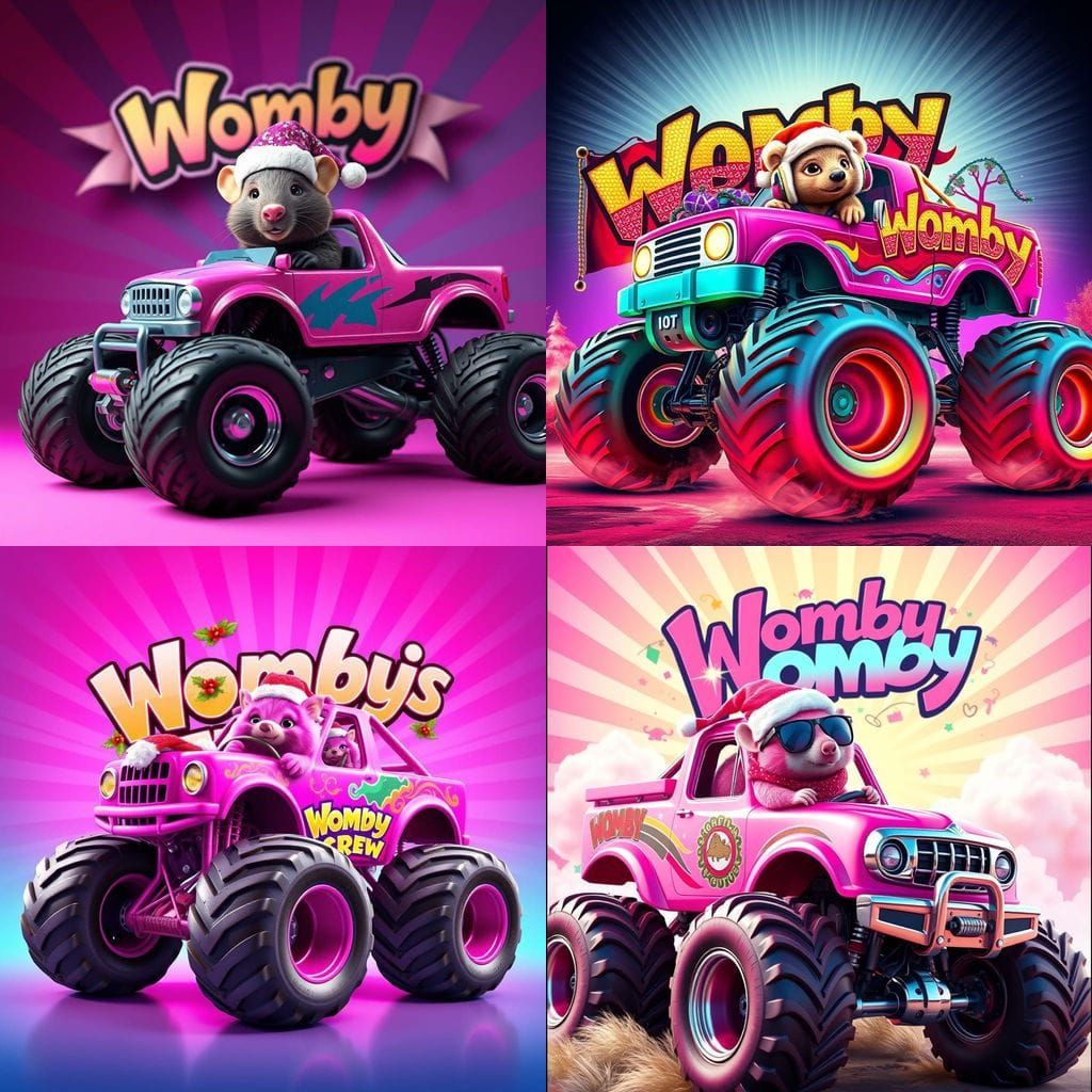 Futuristic Wombat Monster Truck with Graffiti Womby Banner