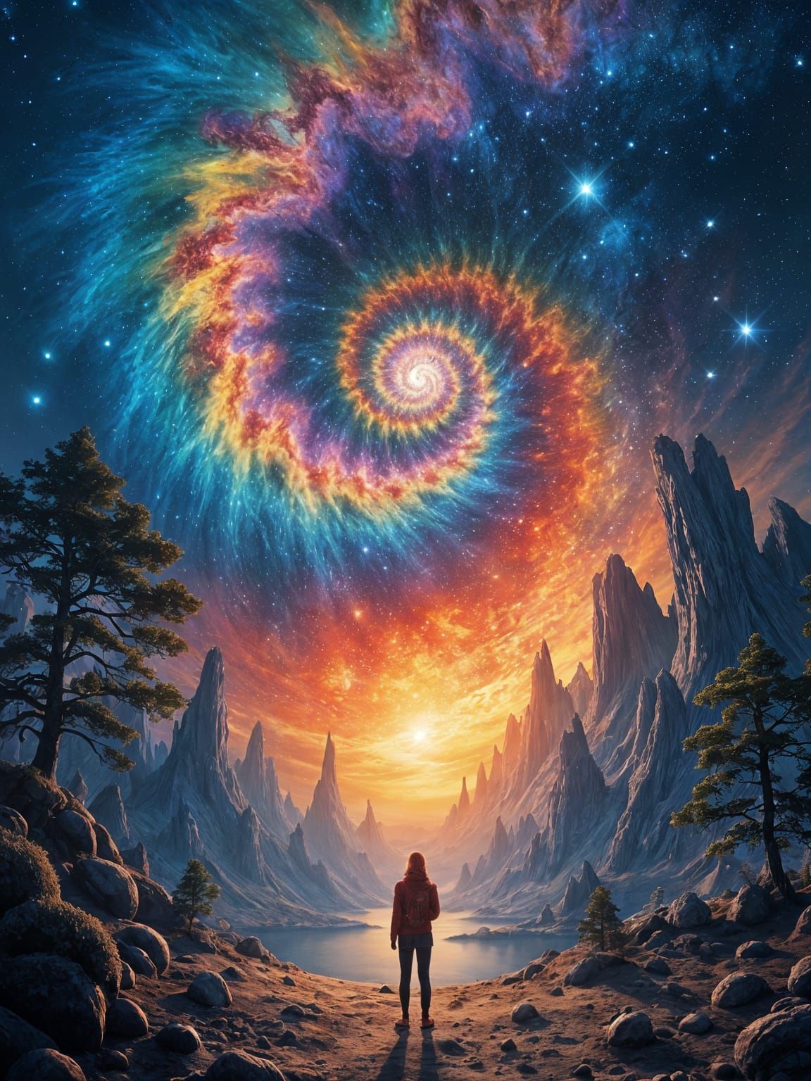 Tie-Dye Nebula with Silhouette, a Digital Artwork