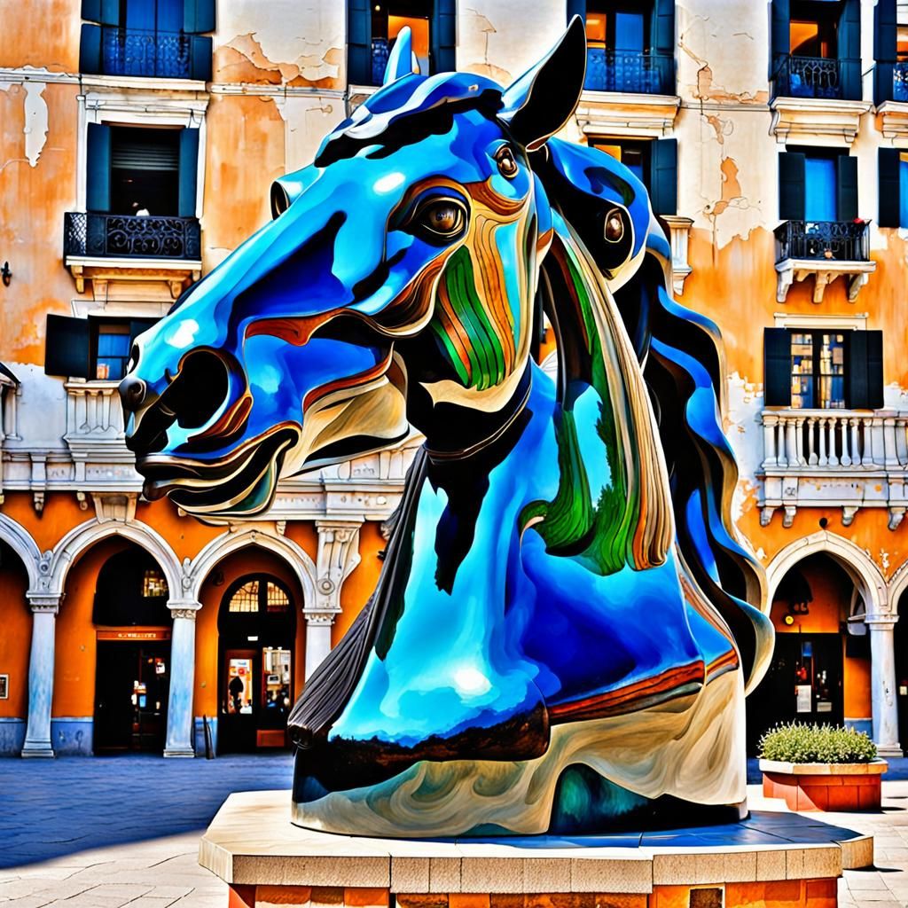 Glass Horseshoe Horse Head in Venice, Renaissance Painting