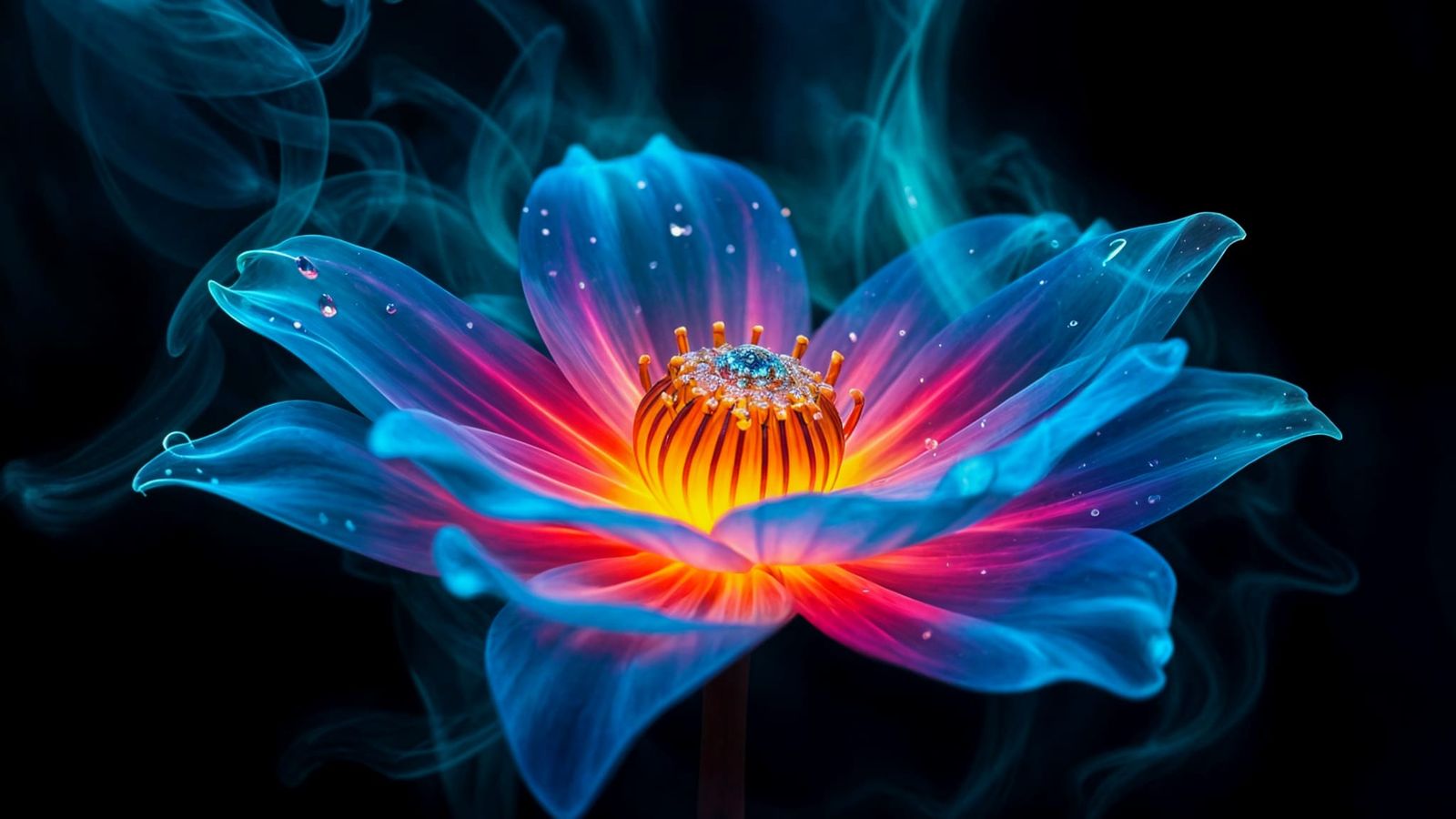 Fluorescent Glowing Flower with Bioluminescent Dew