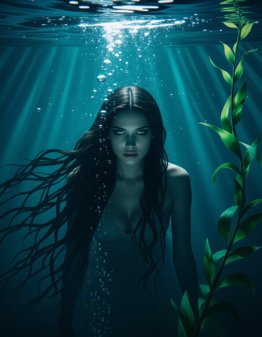 Ethereal Water Spirit in Dark Lake Depths