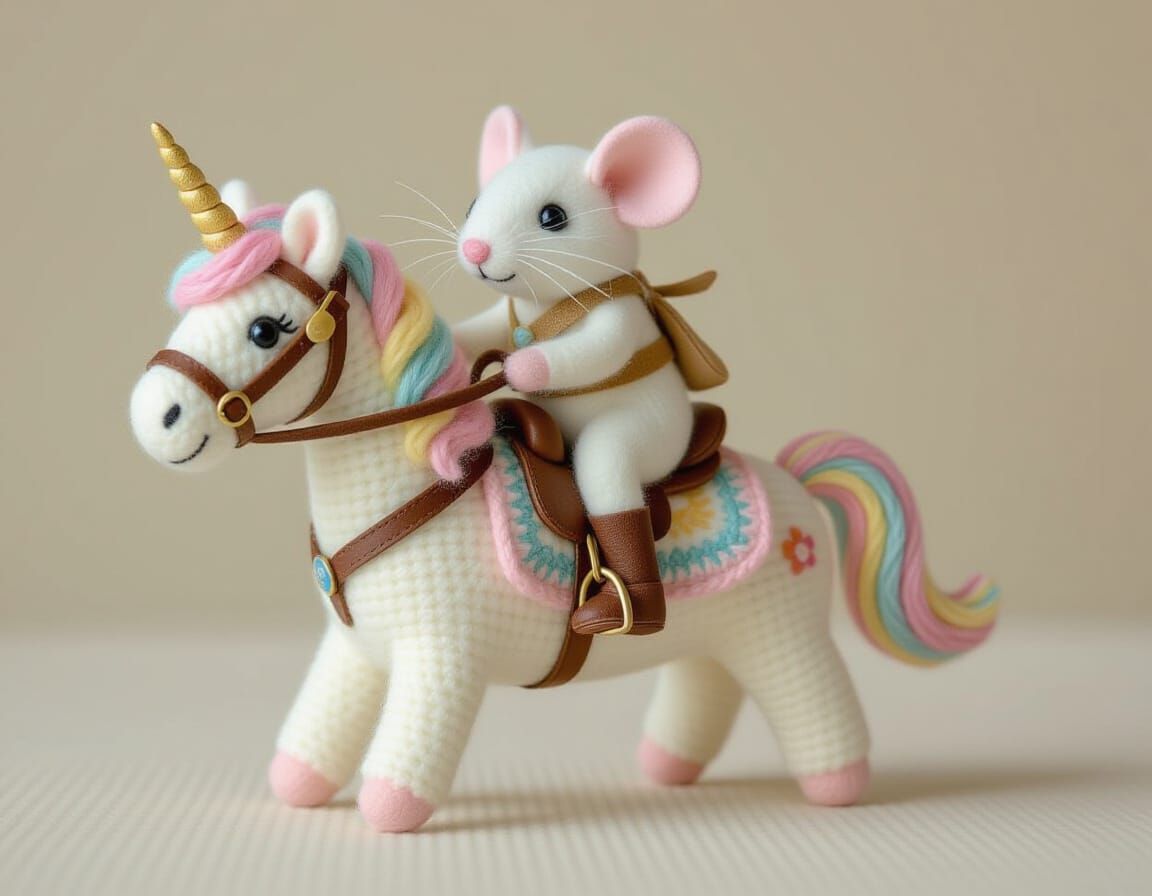 Mouse Rides Needlefelt Horse in Whimsical Style