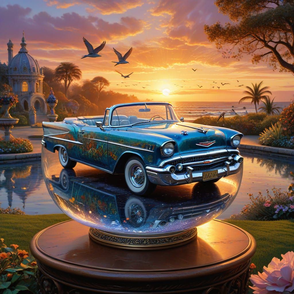 Vintage Chevy Belair in Crystal Vase by Sunset