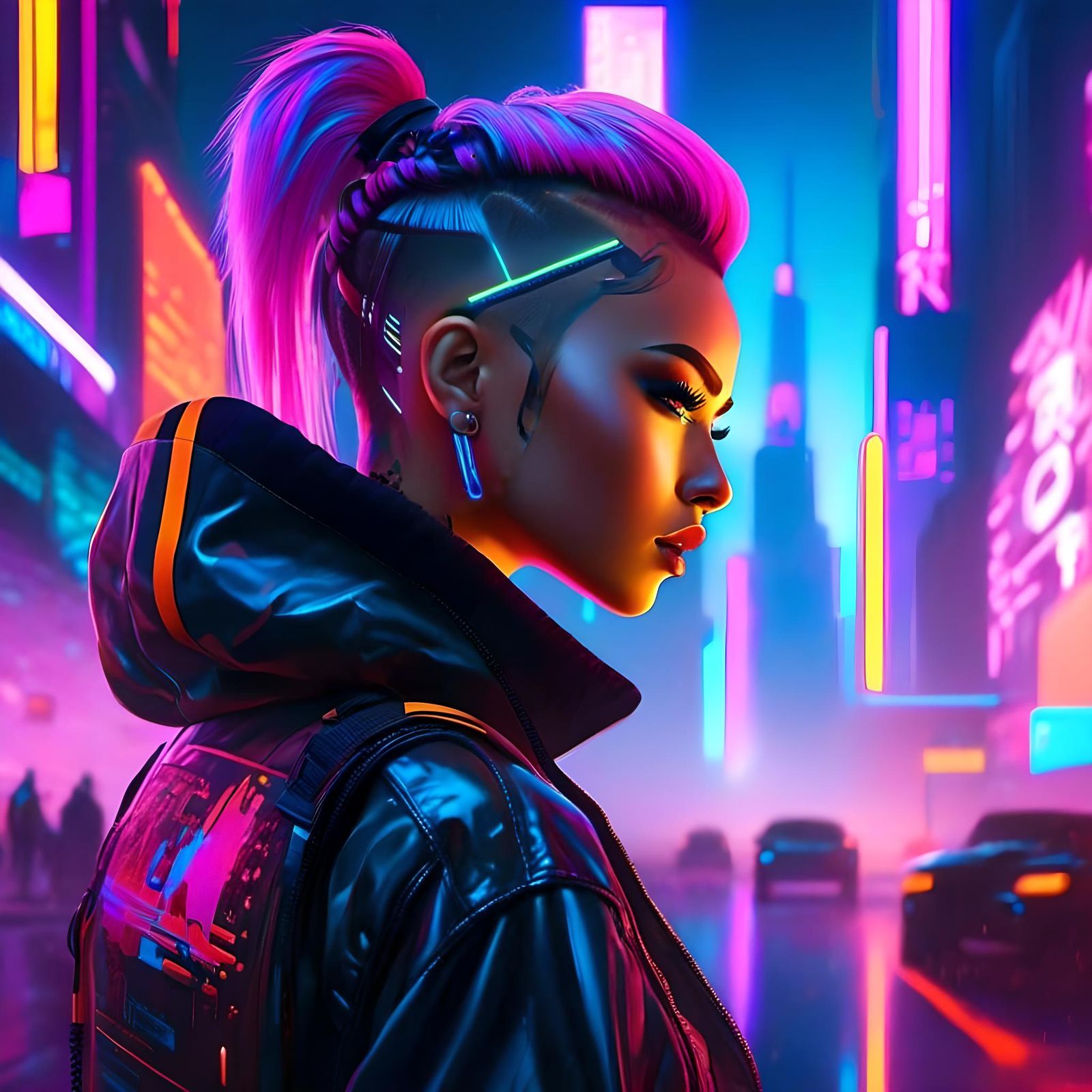 Cyberpunk Girl Portrait in Futuristic Cityscape