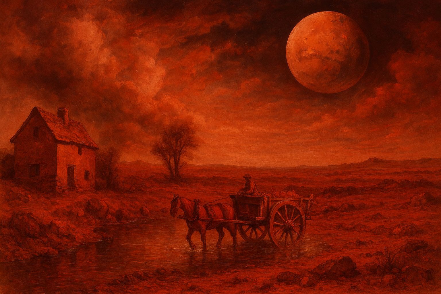 The Hay Wain on Mars, in Constable Style