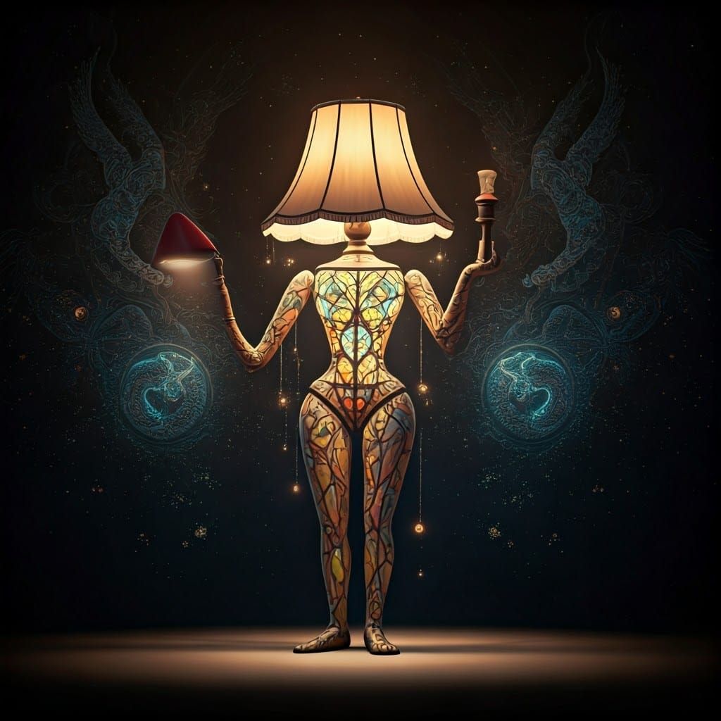 Surreal Stained-Glass Lamp with Astral Aura