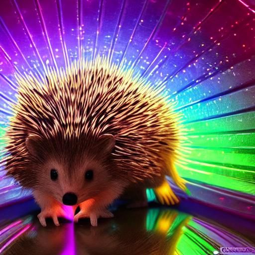 Neon Space Hedgehog in Surrealist Futuristic Style