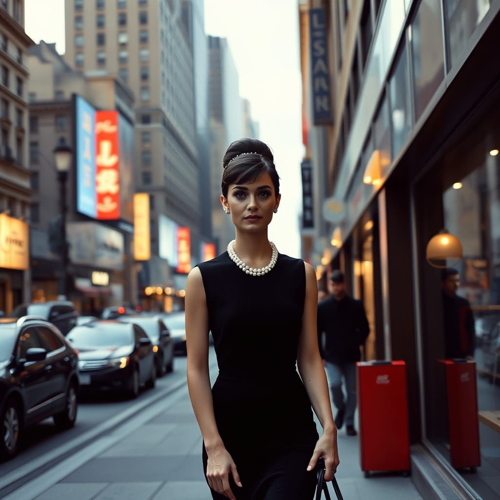 Elegant Audrey Hepburn Strolls Through Autumnal New York in ...