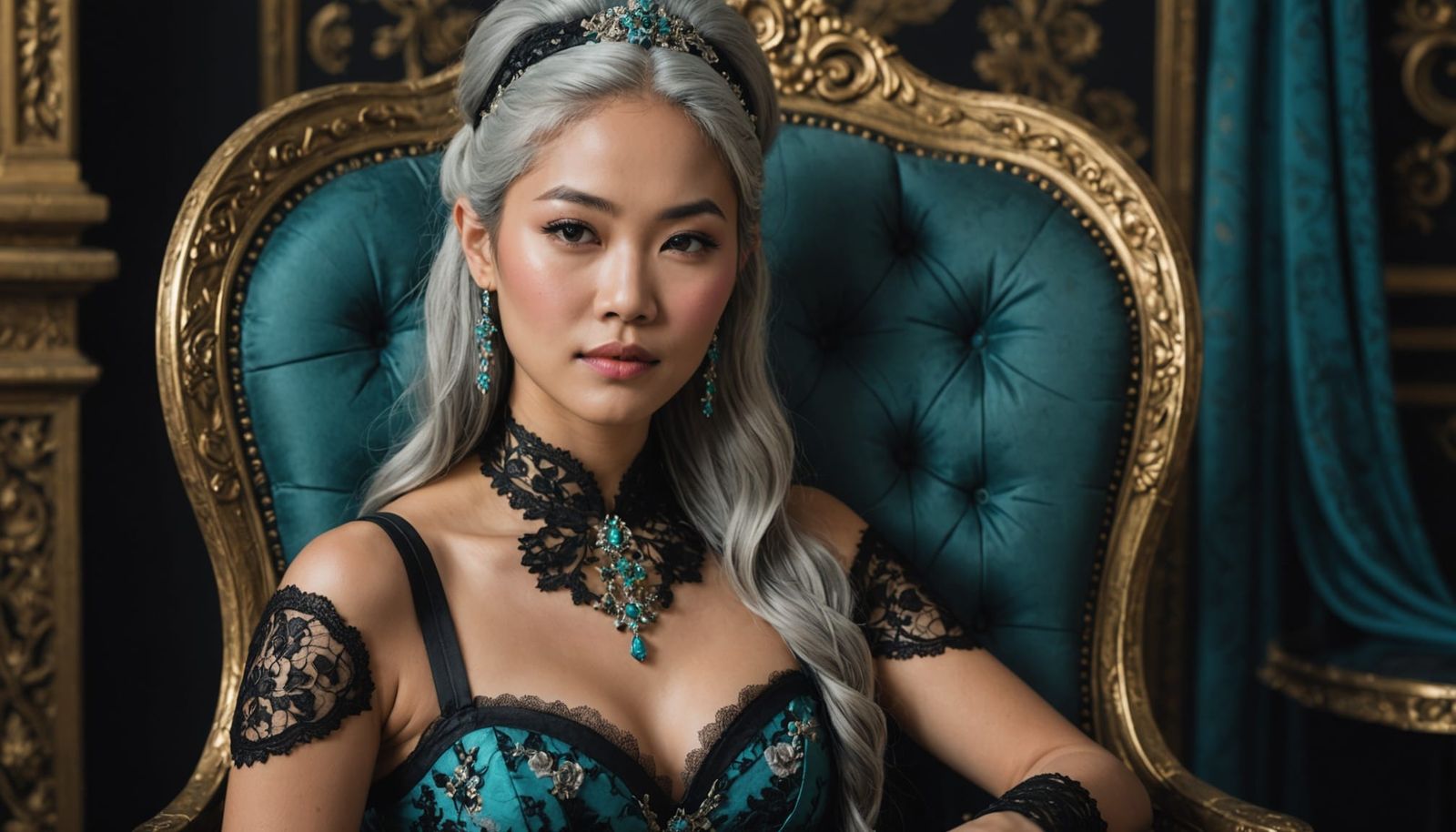 Stunning Asian Woman in Lace Corset, Fantasy Portrait