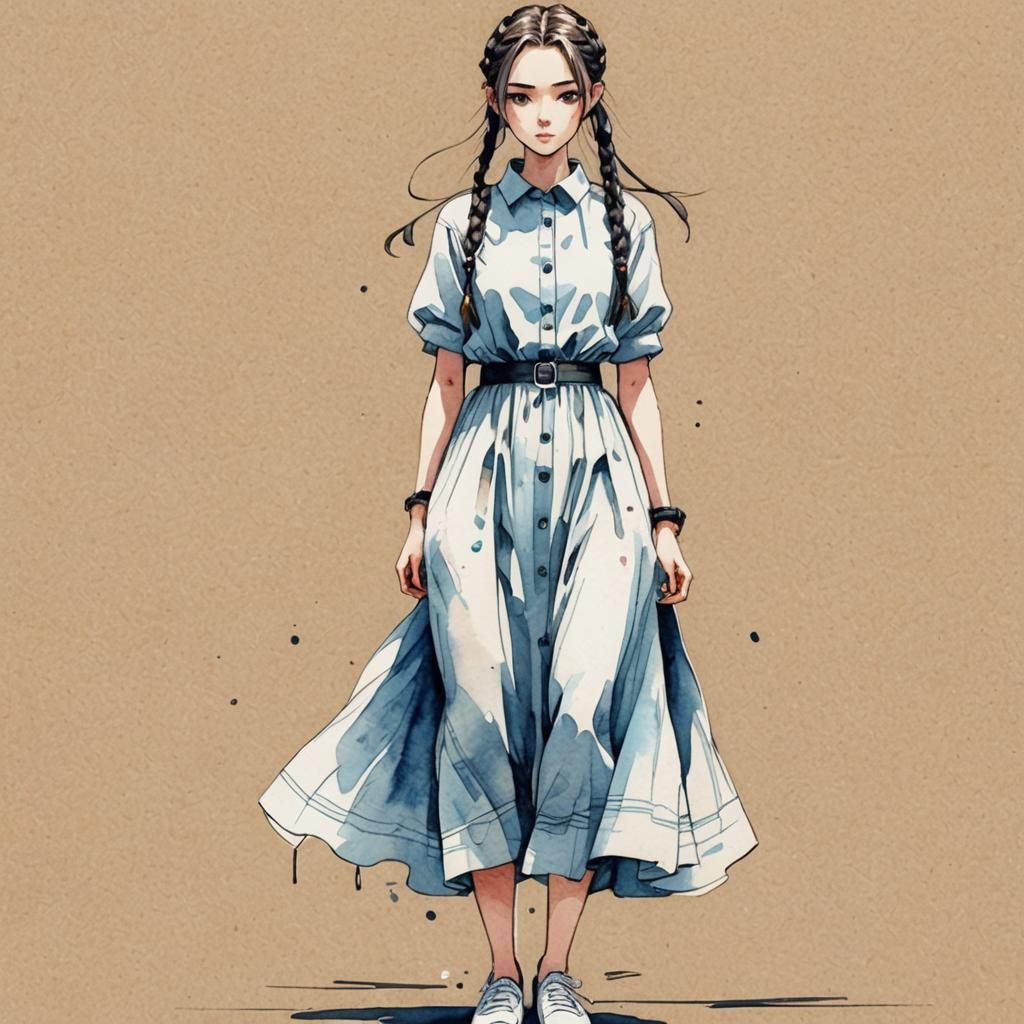 Anime Cartoon of Young Woman in Kawaii Style