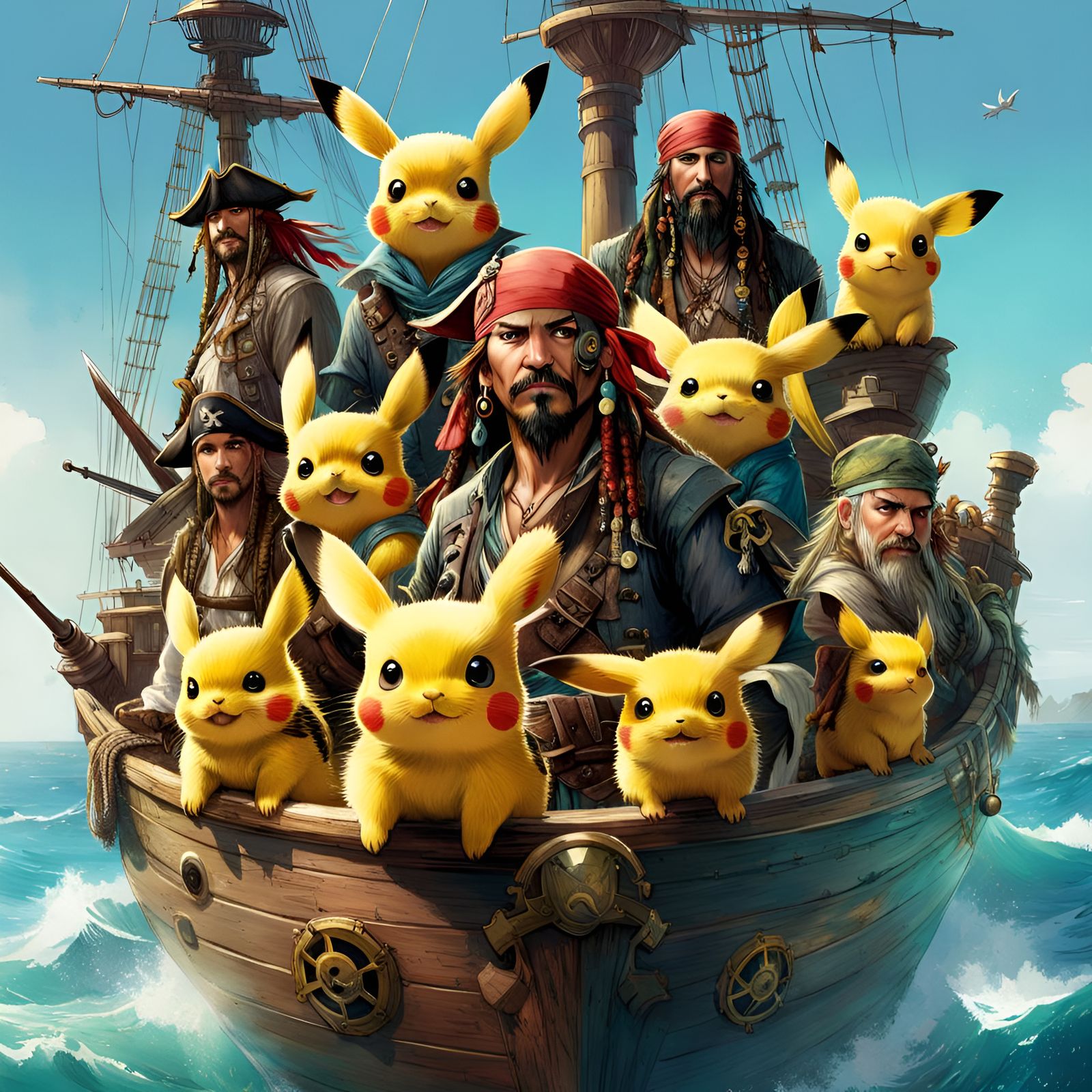 Pikachu Pirate Crew Portrait in Pixar Style