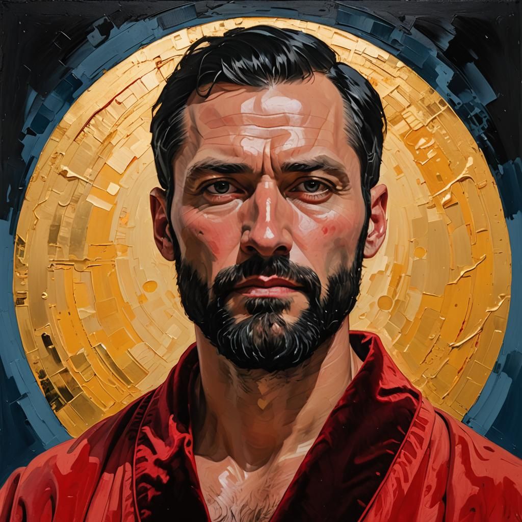 Neo-Expressionist Portrait of a Man in Velvet Robe