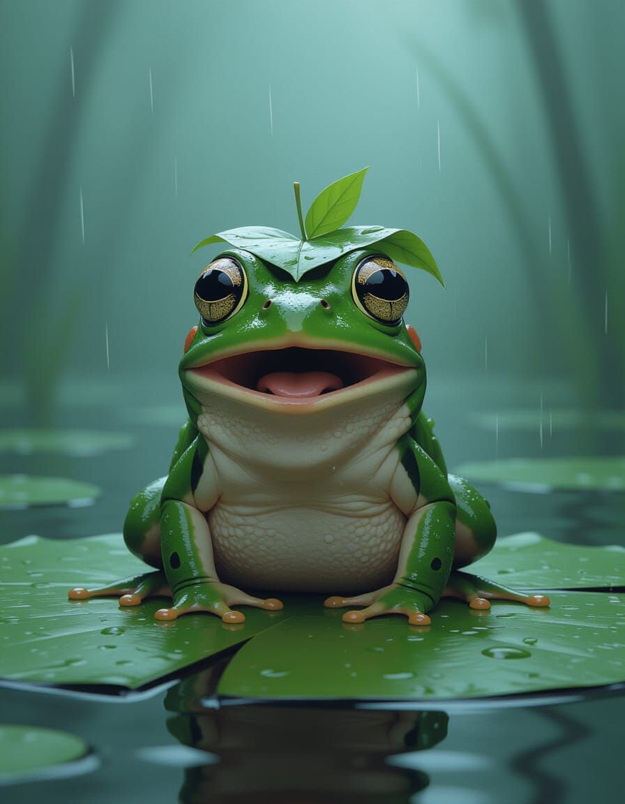 Shocked Frog in Misty Swamp: Digital Art