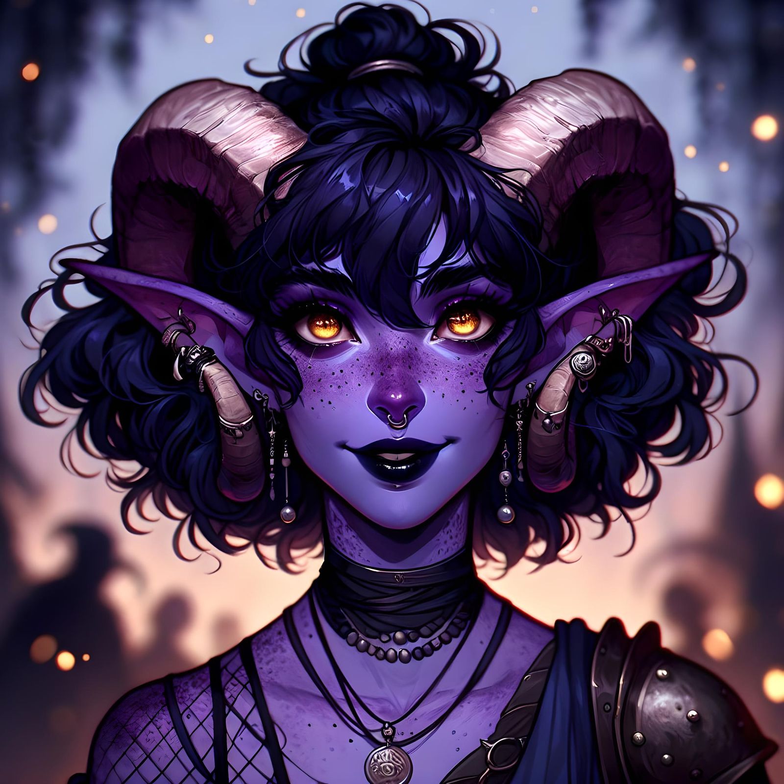 Festive Tiefling Portrait with Ram Horns